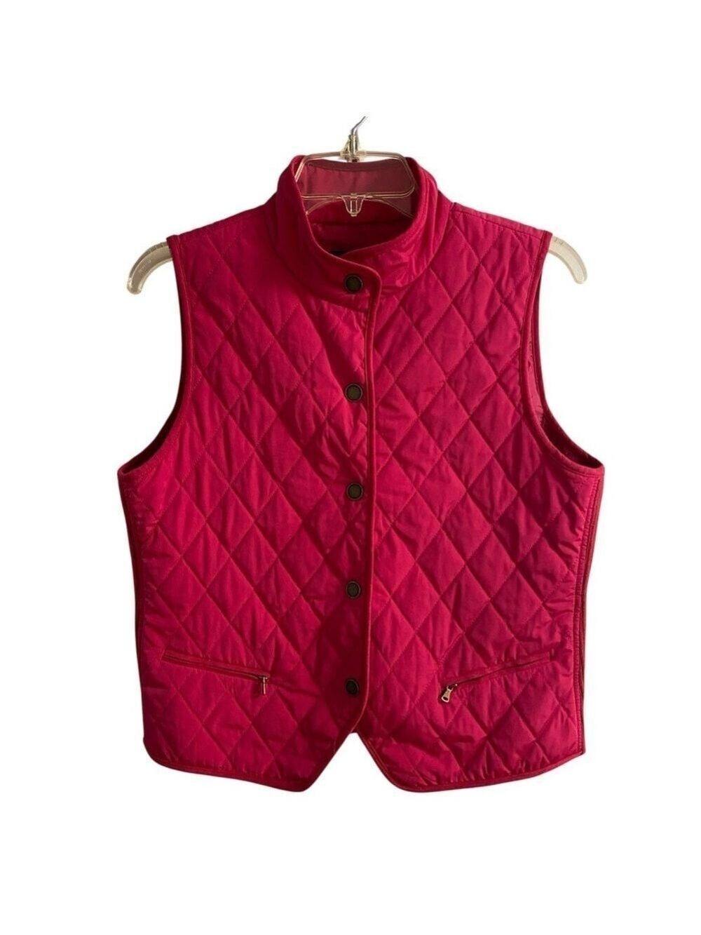 Talbots pink quilted vest snap up Medium petite